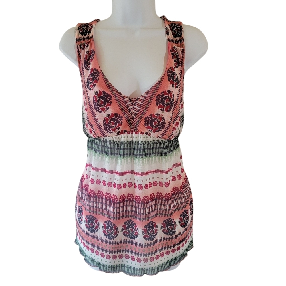 VTG DKNY JEAN Babydoll Top Sz L Multicolored Y2K Sheer Whimsigoth Dainty Retro
